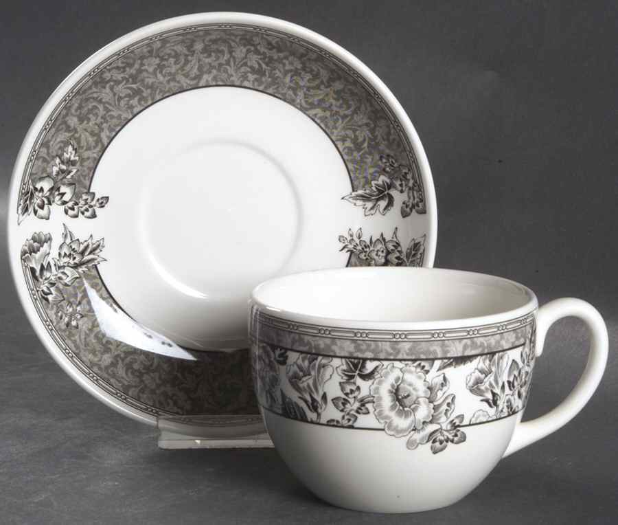 Fleur Damask Flat Cup & Saucer Set by Wedgwood-1