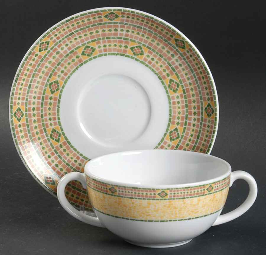 Florence (Mosaic Decor) Flat Cream Soup Bowl & Saucer Set by Wedgwood-1