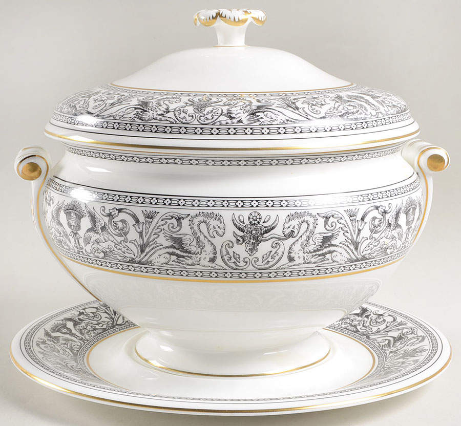 Florentine Black (Black Dragons) Tureen & Lid w/Underplate by Wedgwood-1
