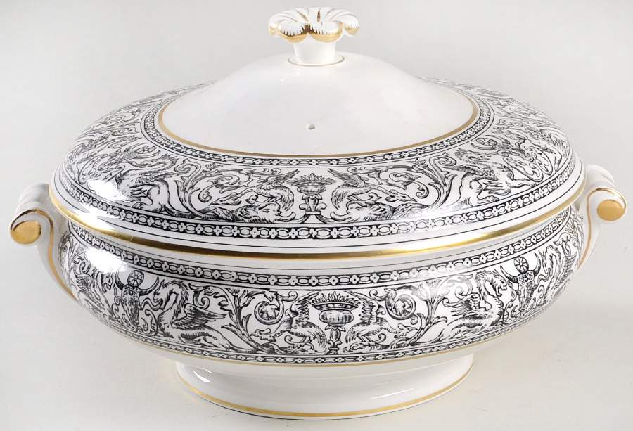 Florentine Black (Black Dragons) Round Covered Vegetable by Wedgwood-1