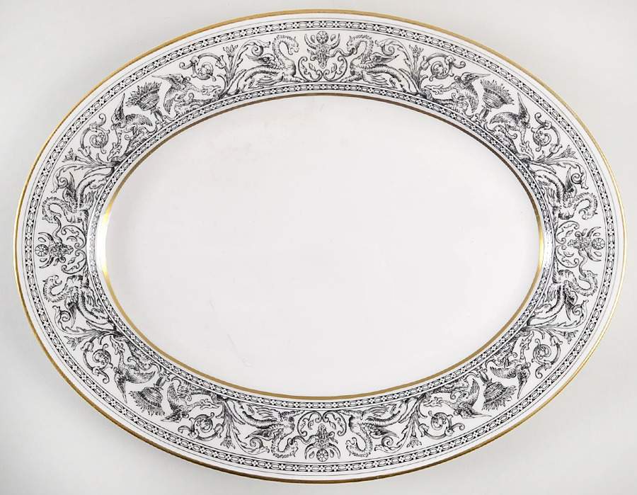 Florentine Black (Black Dragons) 15" Oval Serving Platter by Wedgwood-1