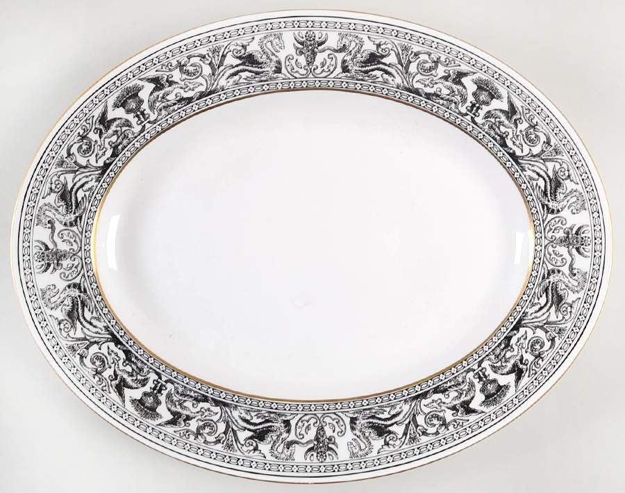 Florentine Black (Black Dragons) 14" Oval Serving Platter by Wedgwood-1