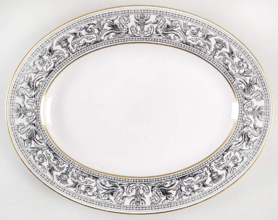 Florentine Black (Black Dragons) 13" Oval Serving Platter by Wedgwood-1