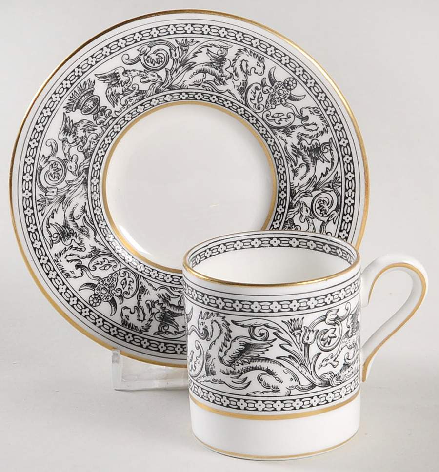 Florentine Black (Black Dragons) Bond Shape Demitasse Cup and Saucer Set by Wedgwood-1