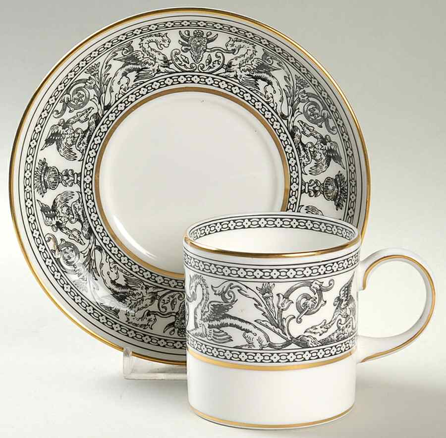 Florentine Black (Black Dragons) Can Shape Demitasse Cup and Saucer Set by Wedgwood-1