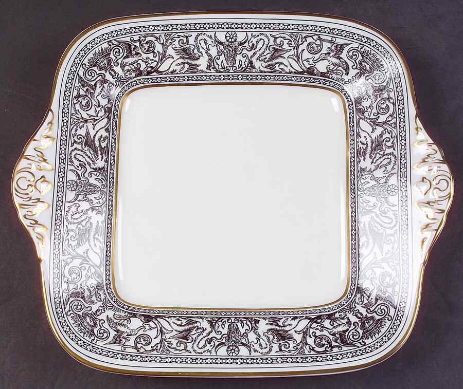 Florentine Black (Black Dragons) Square Handled Cake Plate by Wedgwood-1