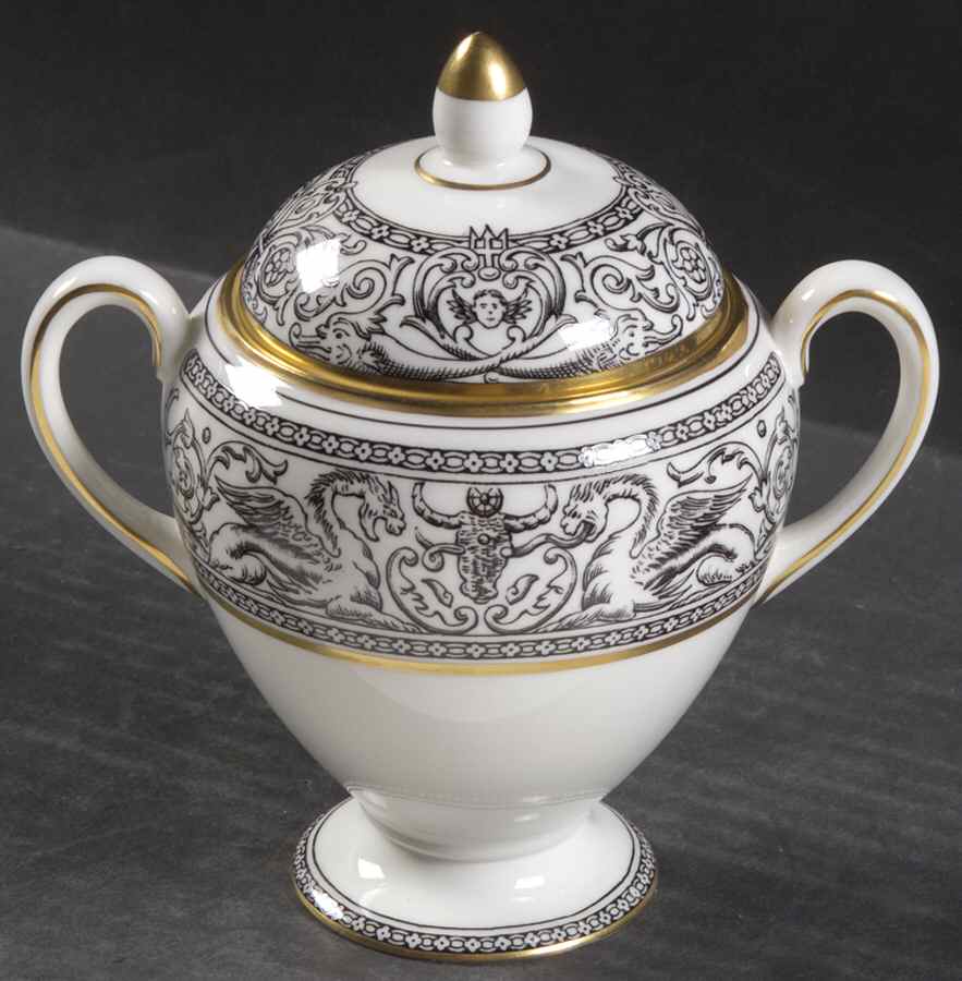 Florentine Black (Black Dragons) Globe Shape Sugar Bowl & Lid by Wedgwood-1