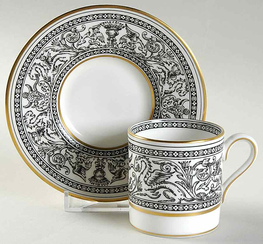 Florentine Black (Black Dragons) Bond Shape Demitasse Cup and Saucer Set by Wedgwood-1