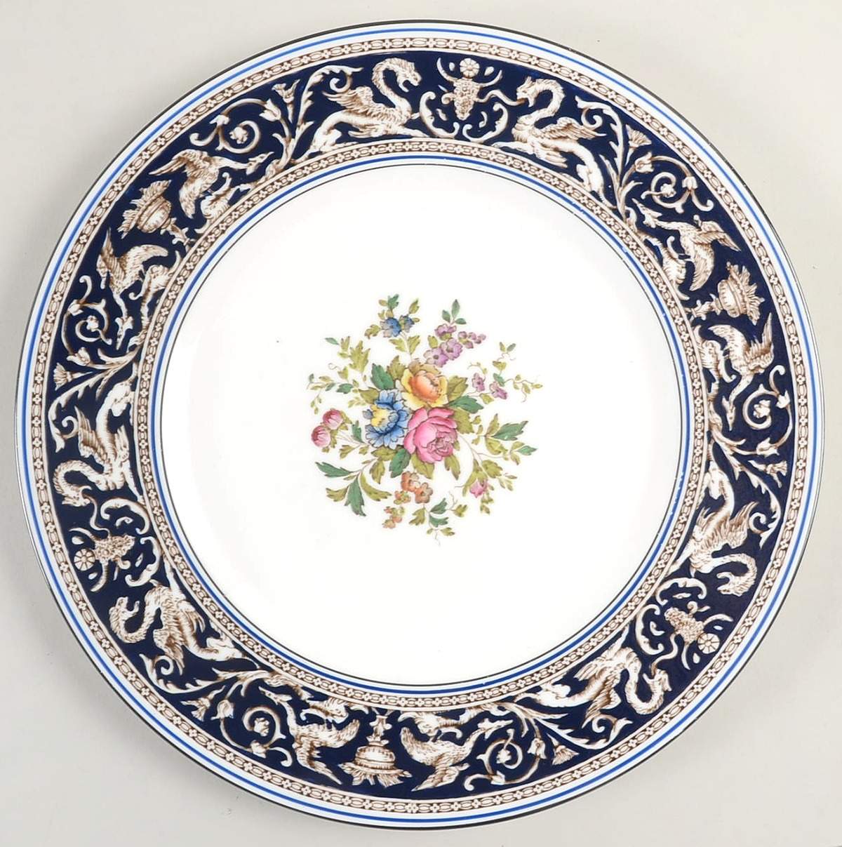 Florentine Dark Blue Rim (Floral Center) Dinner Plate by Wedgwood-1