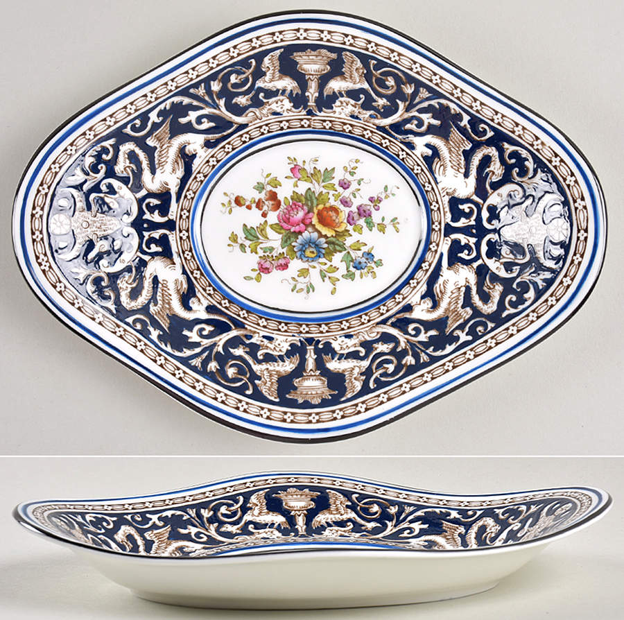 Florentine Dark Blue Rim (Floral Center) Pickle Dish by Wedgwood-1