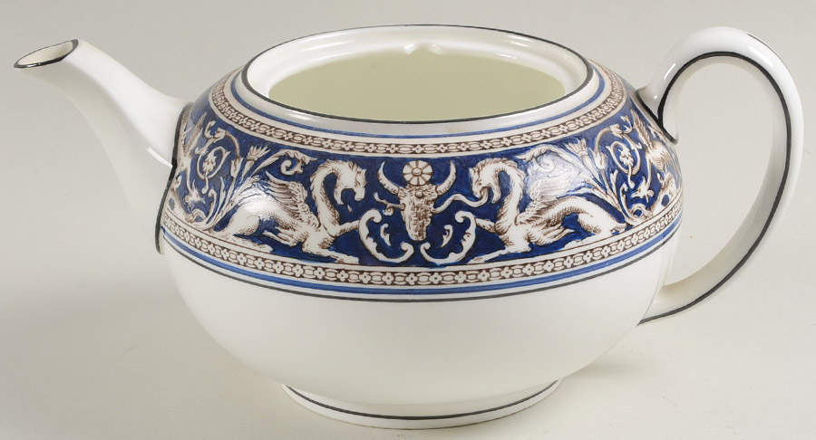 Florentine Dark Blue Rim (Floral Center) Teapot No Lid by Wedgwood-1