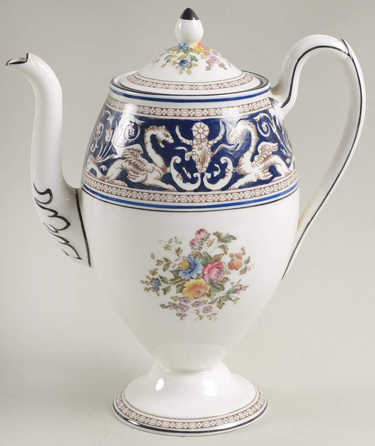 Florentine Dark Blue Rim (Floral Center) Mini Coffee Pot & Lid by Wedgwood-1