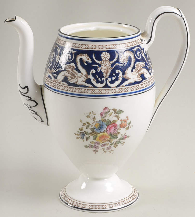 Florentine Dark Blue Rim (Floral Center) Mini Coffee Pot No Lid by Wedgwood-1