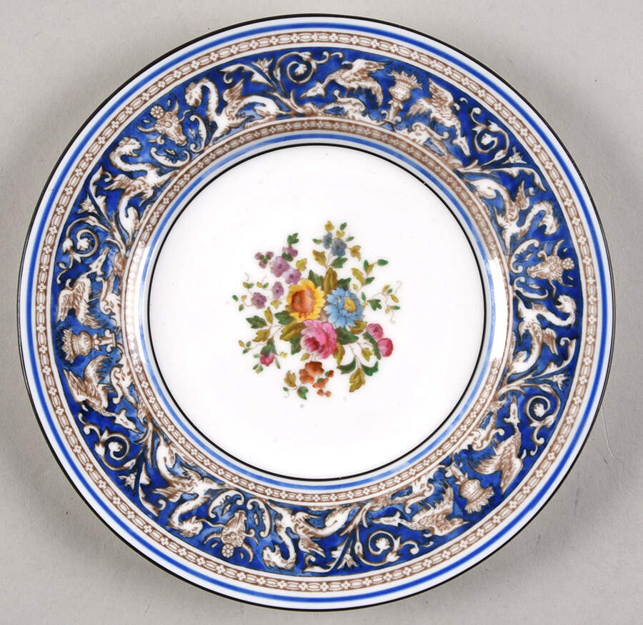 Florentine Dark Blue Rim (Floral Center) Dessert/Pie Plate by Wedgwood-1