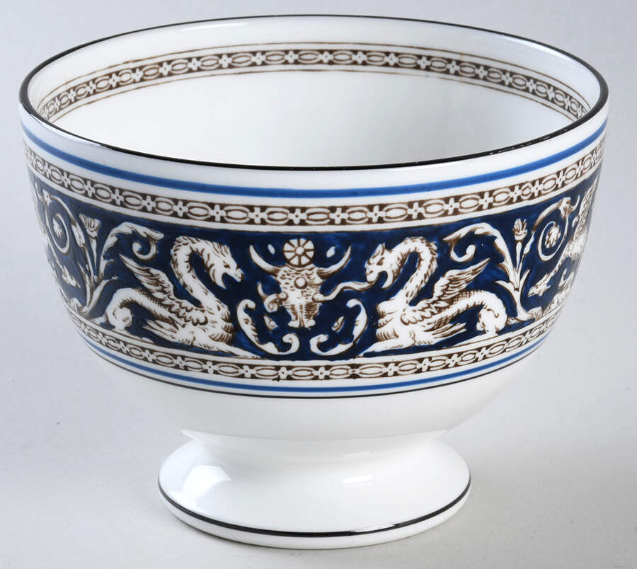 Florentine Dark Blue Rim (Floral Center) Open Sugar Bowl by Wedgwood-1