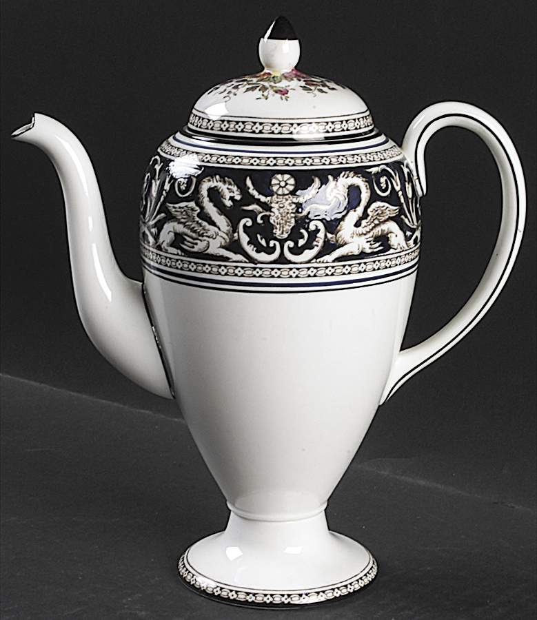 Florentine Dark Blue Rim (Floral Center) Mini Coffee Pot & Lid by Wedgwood-1