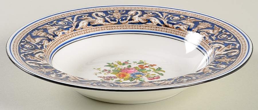 Florentine Dark Blue Rim (Floral Center) Rim Soup Bowl by Wedgwood-1