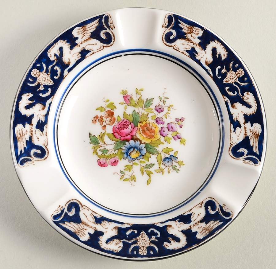 Florentine Dark Blue Rim (Floral Center) Small Ashtray by Wedgwood-1