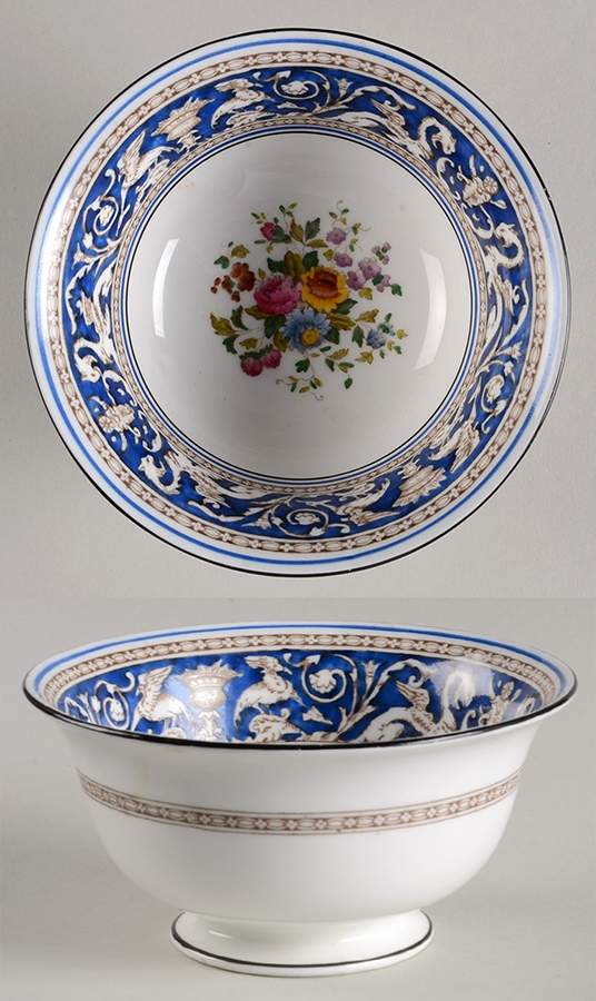 Florentine Dark Blue Rim (Floral Center) Open Sugar Bowl by Wedgwood-1