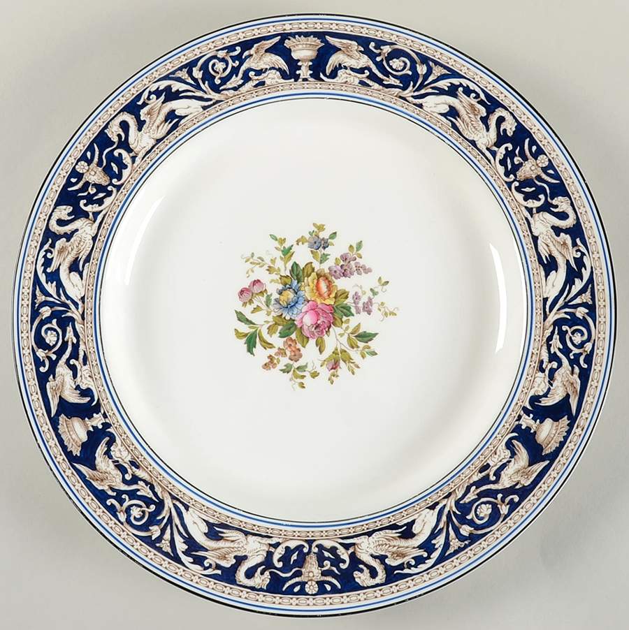 Florentine Dark Blue Rim (Floral Center) 15" Chop Plate (Round Platter) by Wedgwood-1