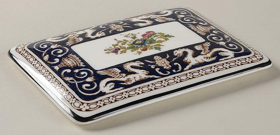 Florentine Dark Blue Rim (Floral Center) Lid for Cigarette Box by Wedgwood-1