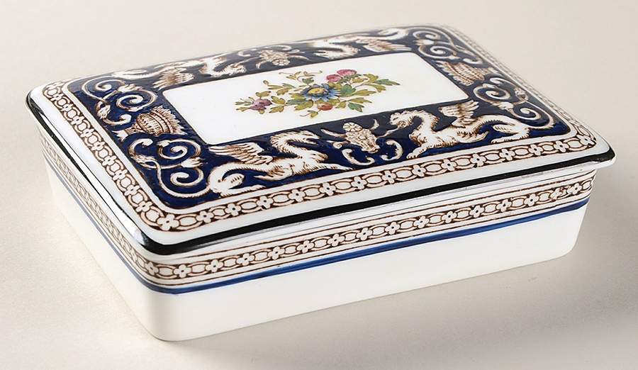 Florentine Dark Blue Rim (Floral Center) Cigarette Box & Lid by Wedgwood-1