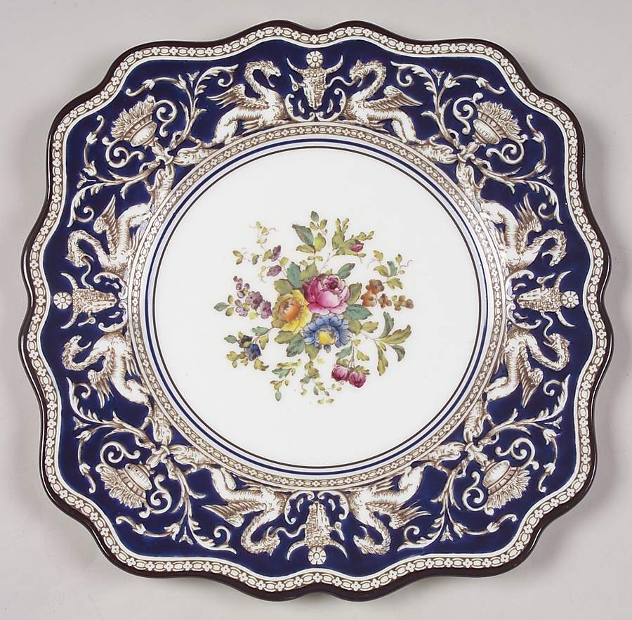 Florentine Dark Blue Rim (Floral Center) Square Luncheon Plate by Wedgwood-1