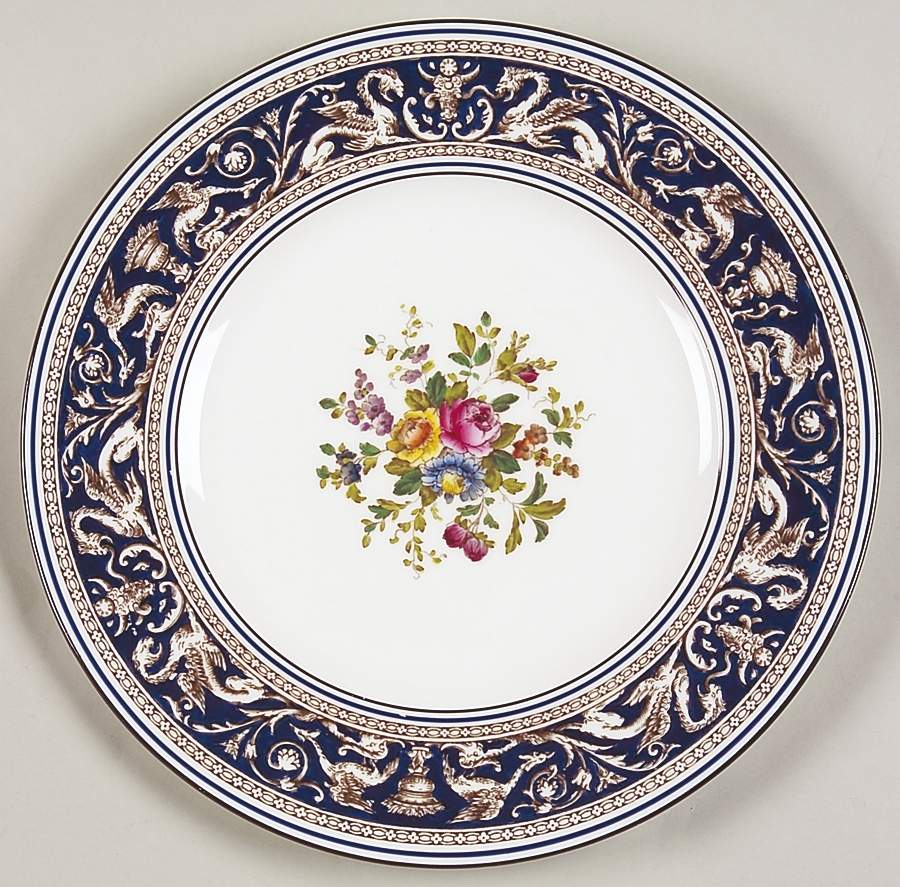 Florentine Dark Blue Rim (Floral Center) Luncheon Plate by Wedgwood-1