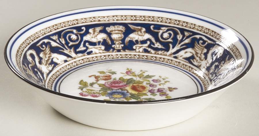 Florentine Dark Blue Rim (Floral Center) Fruit/Dessert (Sauce) Bowl by Wedgwood-1