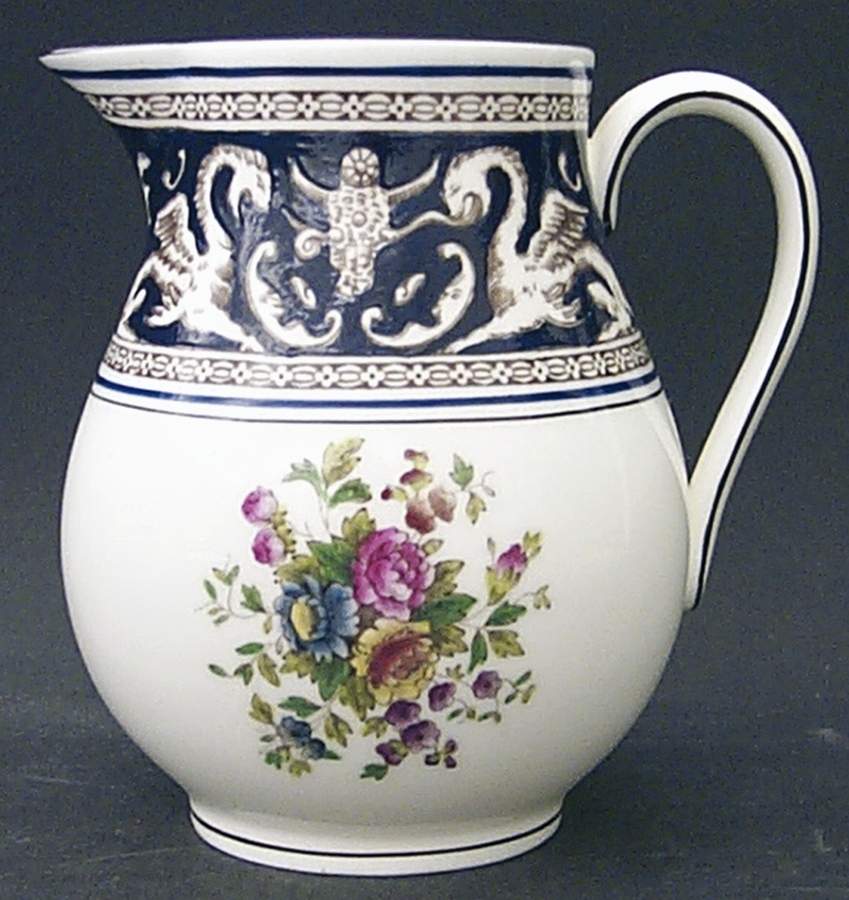 Florentine Dark Blue Rim (Floral Center) Creamer by Wedgwood-1