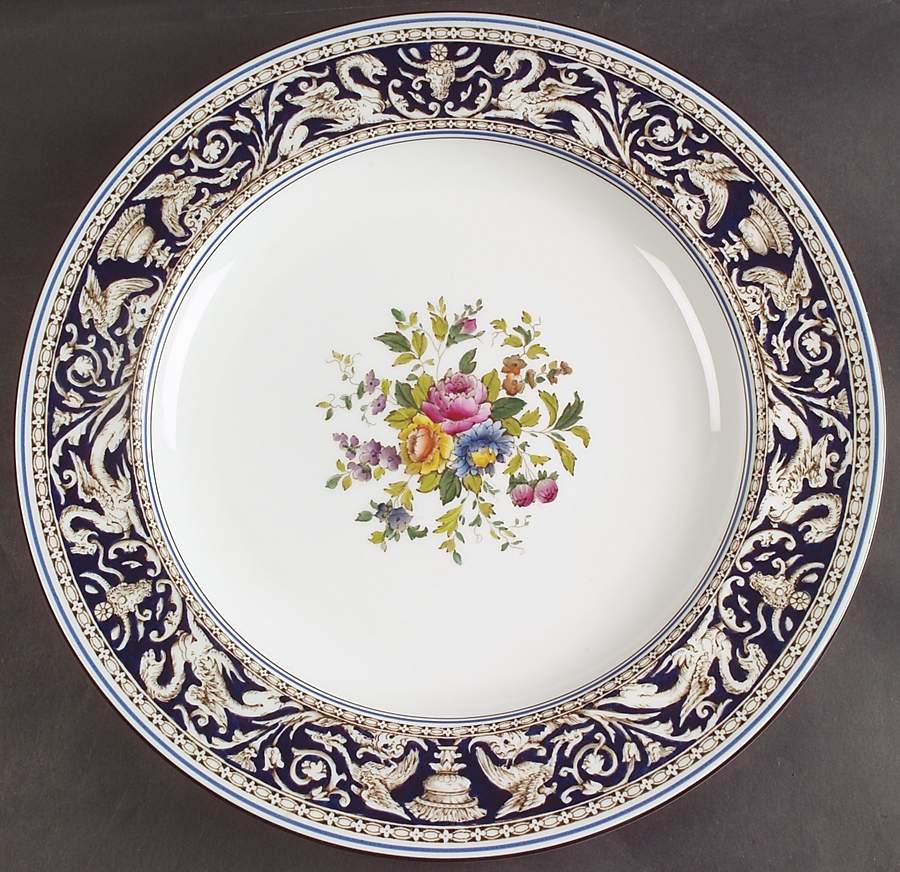 Florentine Dark Blue Rim (Floral Center) 13" Chop Plate (Round Platter) by Wedgwood-1