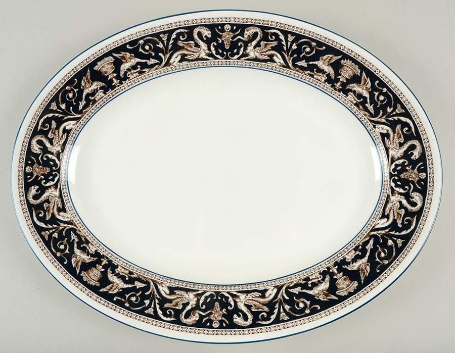 Florentine Dark Blue Rim (No Center Design) 17" Oval Serving Platter by Wedgwood-1