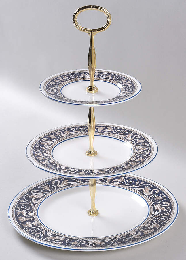Florentine Dark Blue Rim (No Center Design) 13 7/8"-14 1/4" 3-Tiered Serving Tray(DP,SP,BB) HC by Wedgwood-1
