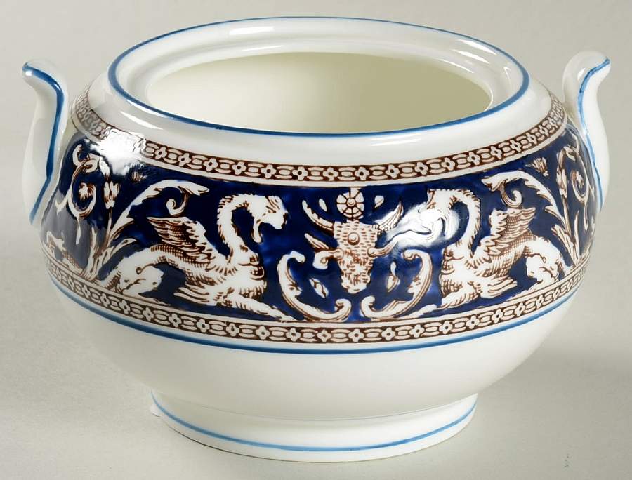 Florentine Dark Blue Rim (No Center Design) 146 Shape Sugar Bowl No Lid by Wedgwood-1