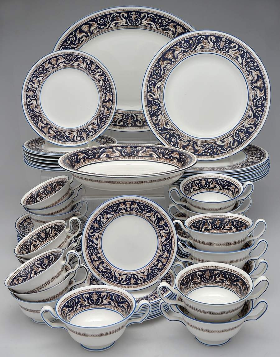 Florentine Dark Blue Rim (No Center Design) 58 Piece Estate Set by Wedgwood-1