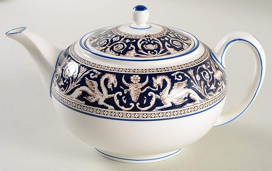 Florentine Dark Blue Rim (No Center Design) Teapot & Lid by Wedgwood-1