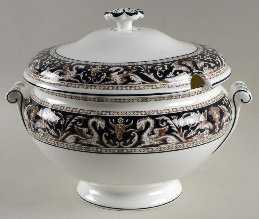 Florentine Dark Blue Rim (No Center Design) Tureen &  Lid by Wedgwood-1
