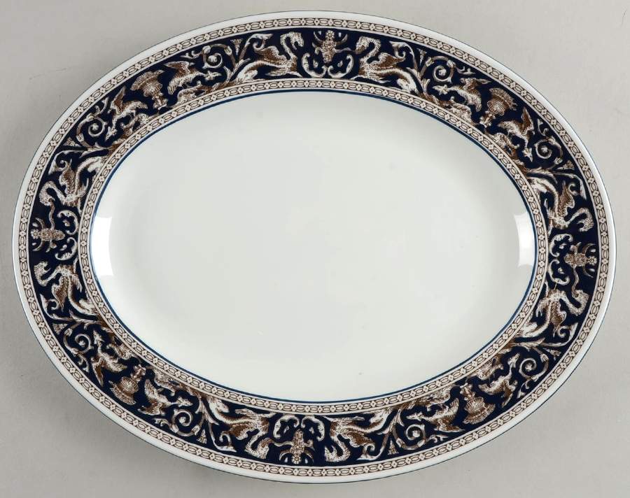 Florentine Dark Blue Rim (No Center Design) 14" Oval Serving Platter by Wedgwood-1