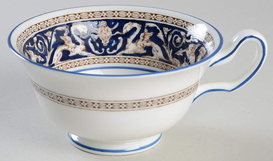 Florentine Dark Blue Rim (No Center Design) Peony Shape Footed Cup by Wedgwood-1
