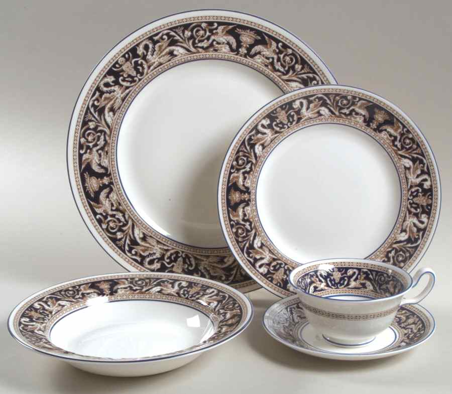 Florentine Dark Blue Rim (No Center Design) 5pc Placeset=Csft,Dp,Sp, Sor by Wedgwood-1