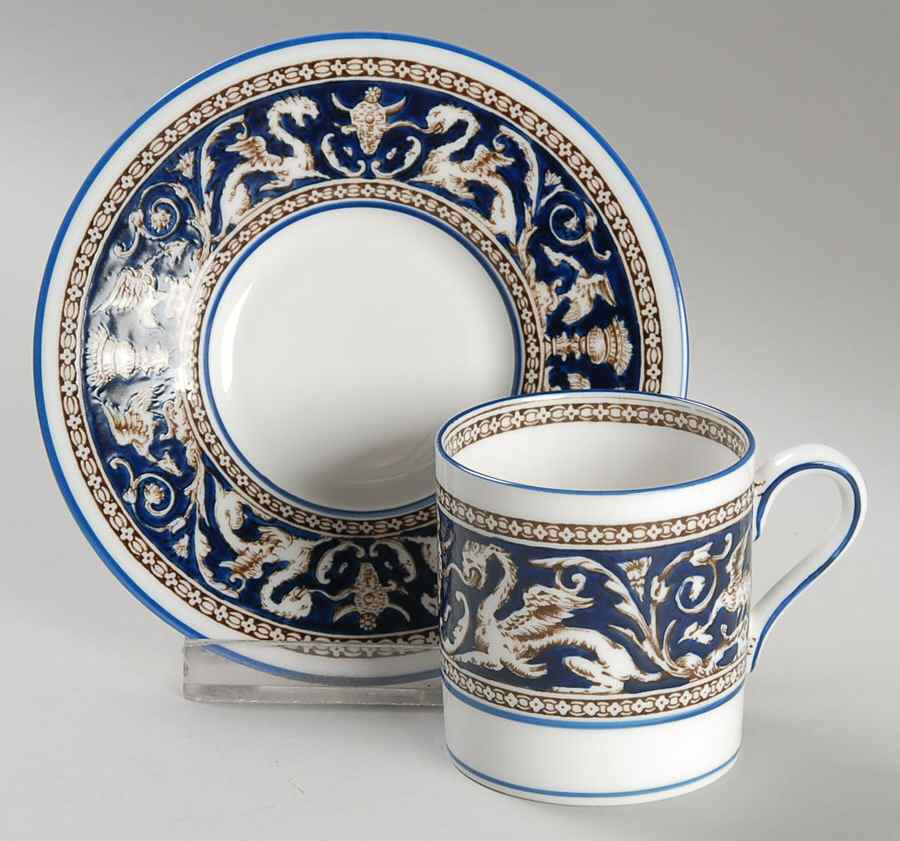 Florentine Dark Blue Rim (No Center Design) Bond Shape Demitasse Cup and Saucer Set by Wedgwood-1