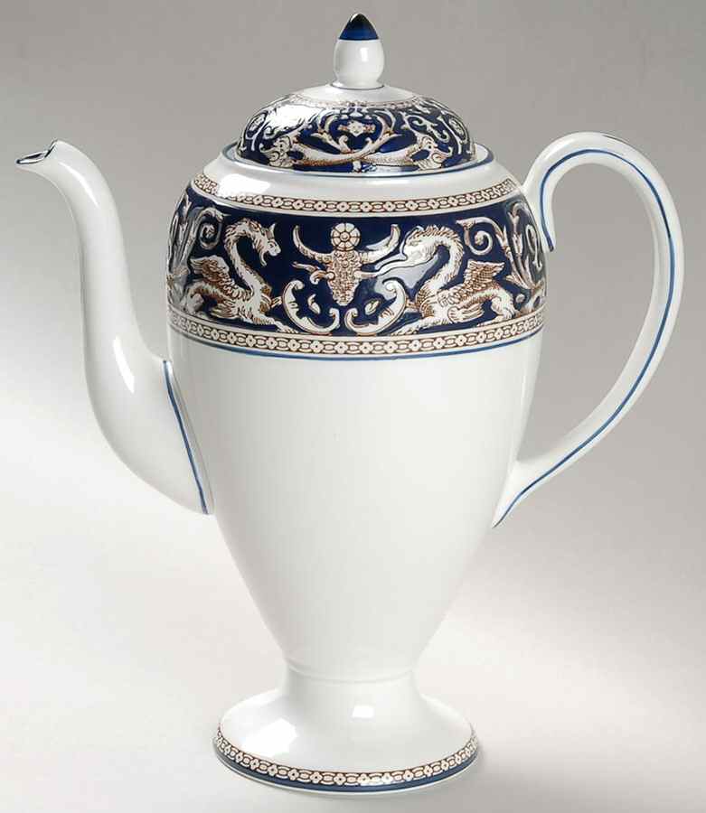 Florentine Dark Blue Rim (No Center Design) Mini Coffee Pot & Lid by Wedgwood-1