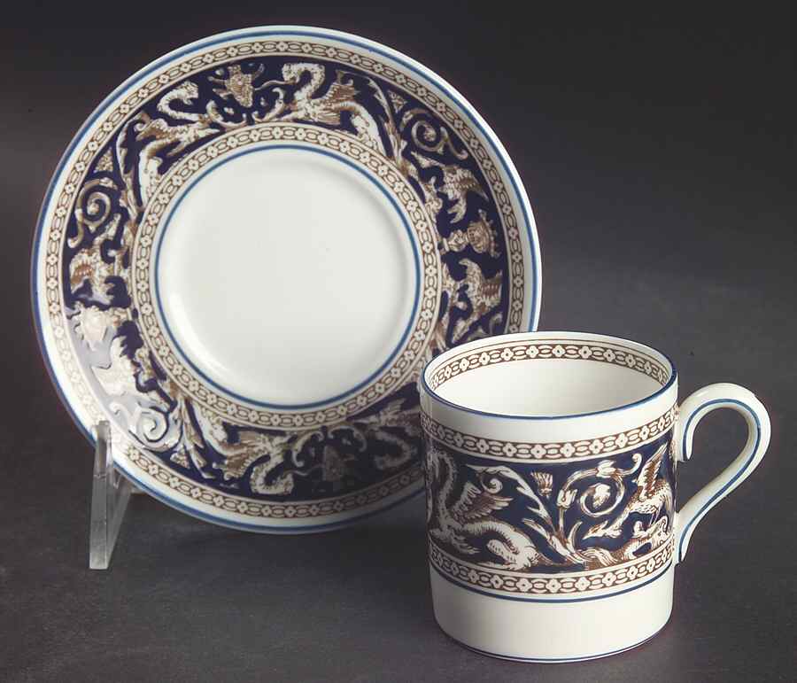 Florentine Dark Blue Rim (No Center Design) Bond Shape Demitasse Cup and Saucer Set by Wedgwood-1