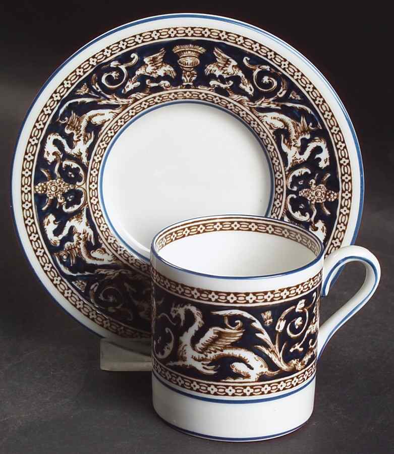 Florentine Dark Blue Rim (No Center Design) Bond Shape Demitasse Cup and Saucer Set by Wedgwood-1