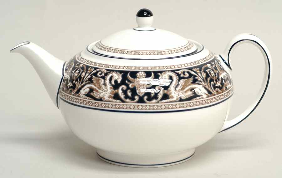 Florentine Dark Blue Rim (No Center Design) Teapot & Lid by Wedgwood-1