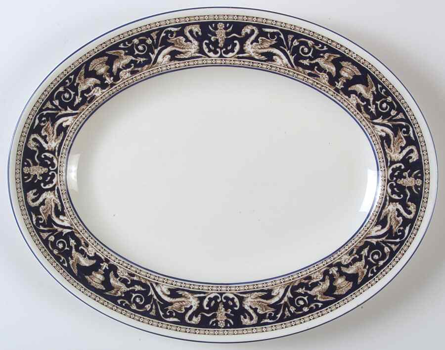 Florentine Dark Blue Rim (No Center Design) 13" Oval Serving Platter by Wedgwood-1