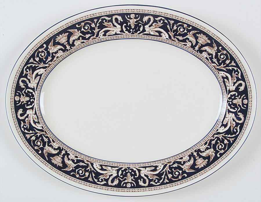 Florentine Dark Blue Rim (No Center Design) 15" Oval Serving Platter by Wedgwood-1