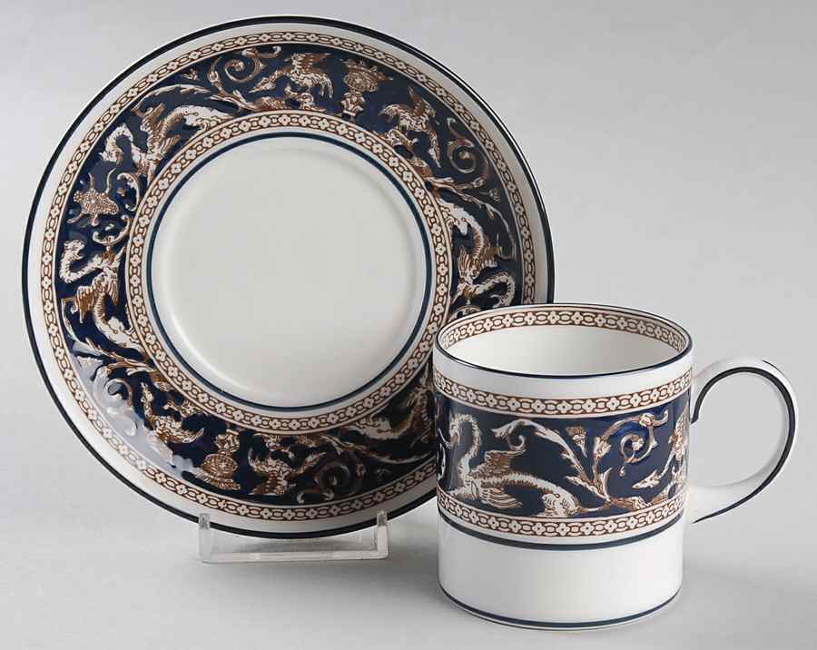 Florentine Dark Blue Rim (No Center Design) Can Shape Demitasse Cup and Saucer Set by Wedgwood-1