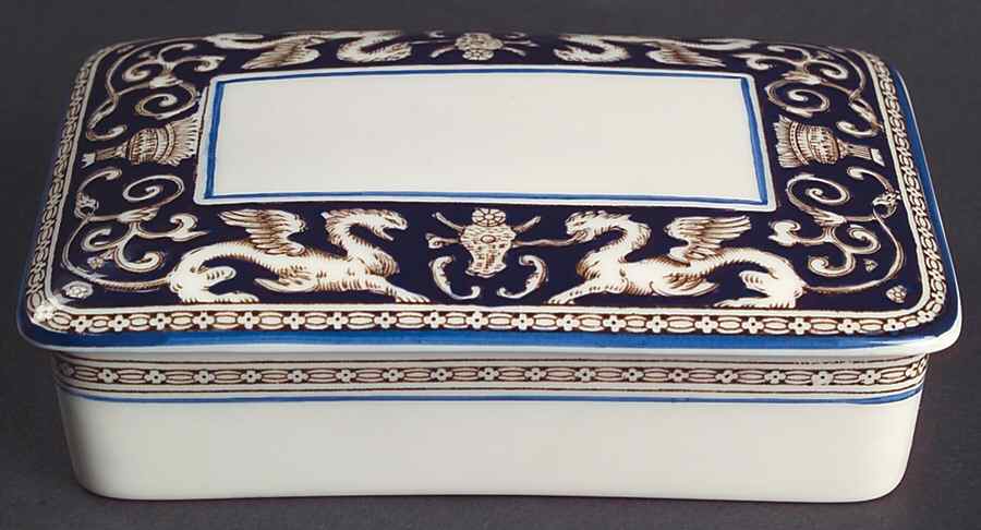 Florentine Dark Blue Rim (No Center Design) Cigarette Box & Lid by Wedgwood-1