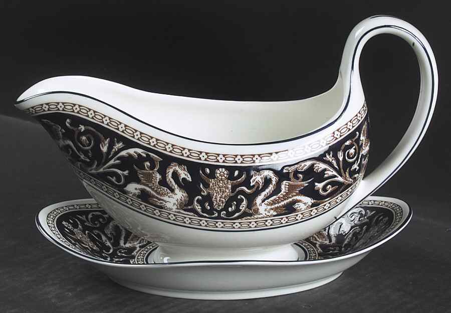Florentine Dark Blue Rim (No Center Design) Gravy Boat & Underplate by Wedgwood-1